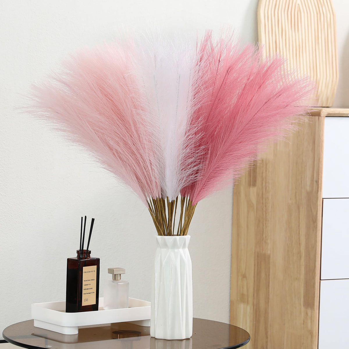 Wertuirk 30pcs Faux Pampas Grass - 24 Inch Pink Pampas Grass Home Decor