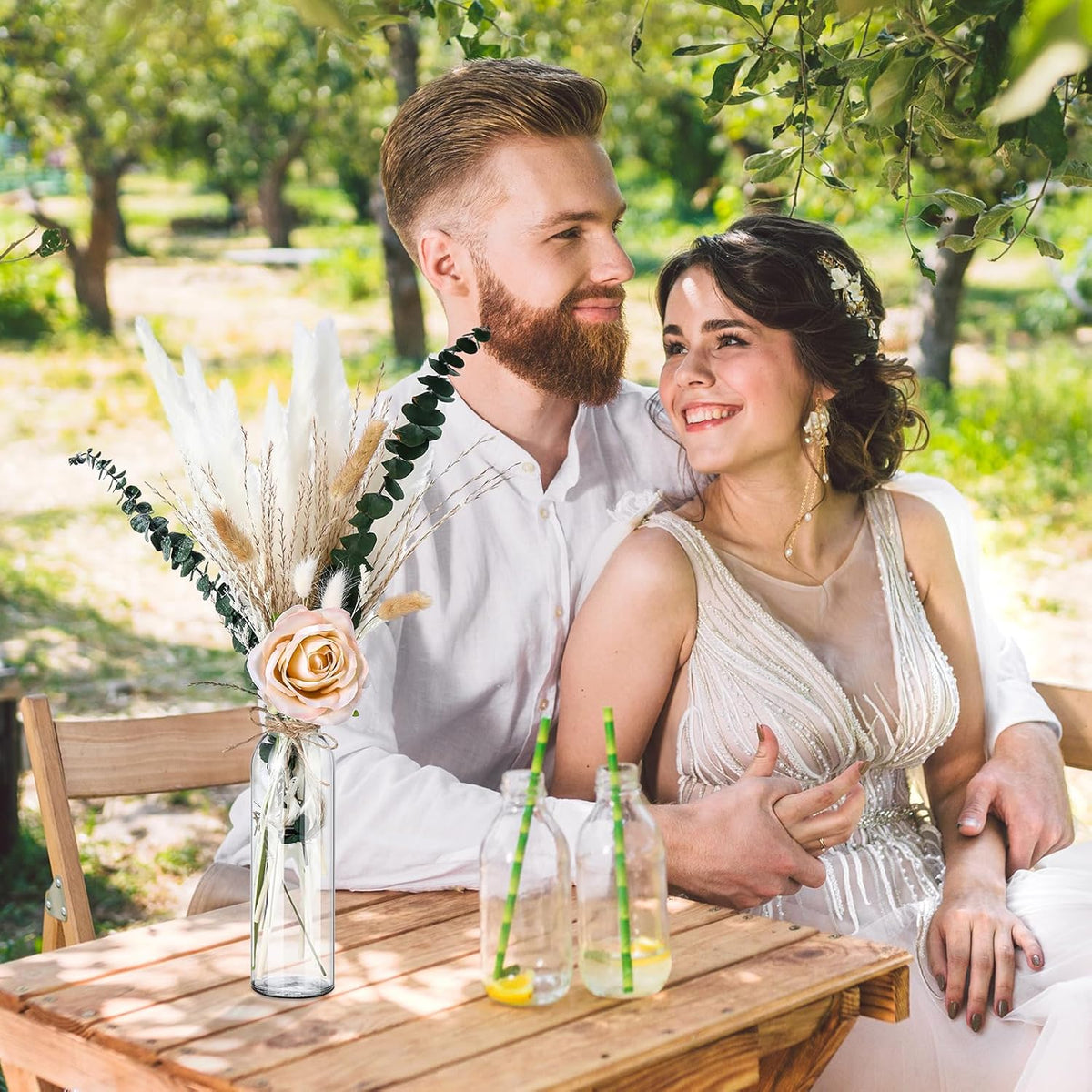 Qinyoung 10 Set Dried Pampas Grass Table Centerpiece for Wedding, Champagne