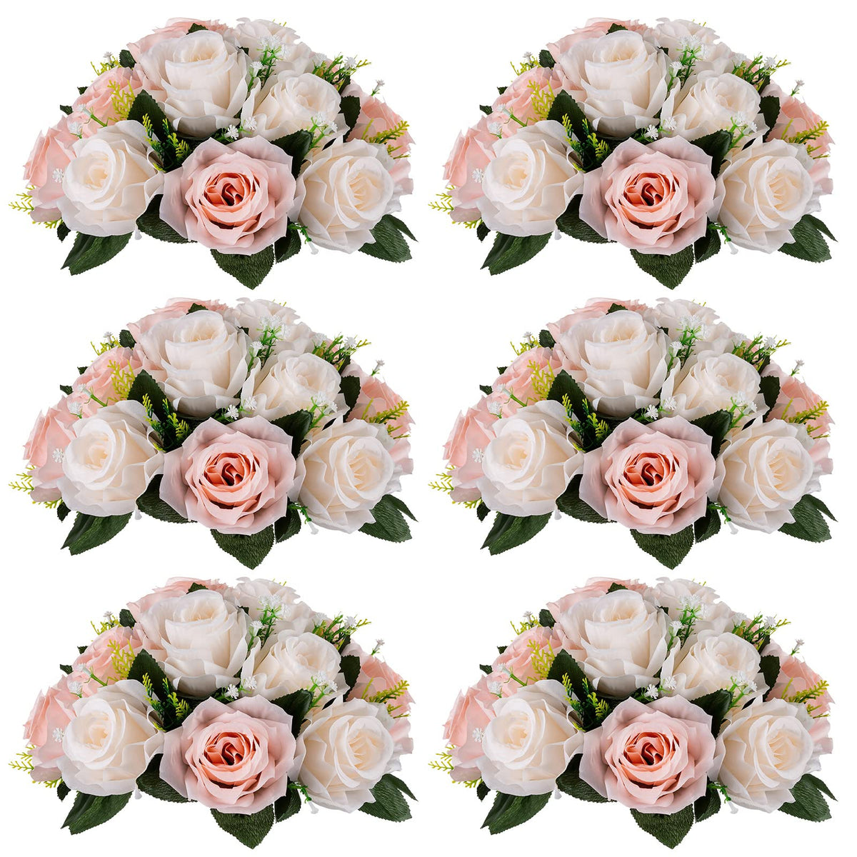 Nuptio Artificial Flower Centrepieces for Tables - 6 Pcs Burgundy & Dusty Rose & Creamy White Fake Flowers Roses Balls 9.5in Diam - Silk Faux Rose Arrangement for Wedding Party Centerpiece Table Decor