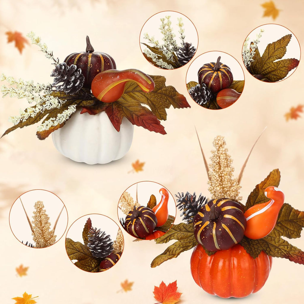 Canlierr 6 Pcs Small Fall Pumpkin Table Centerpiece with Artificial Flower