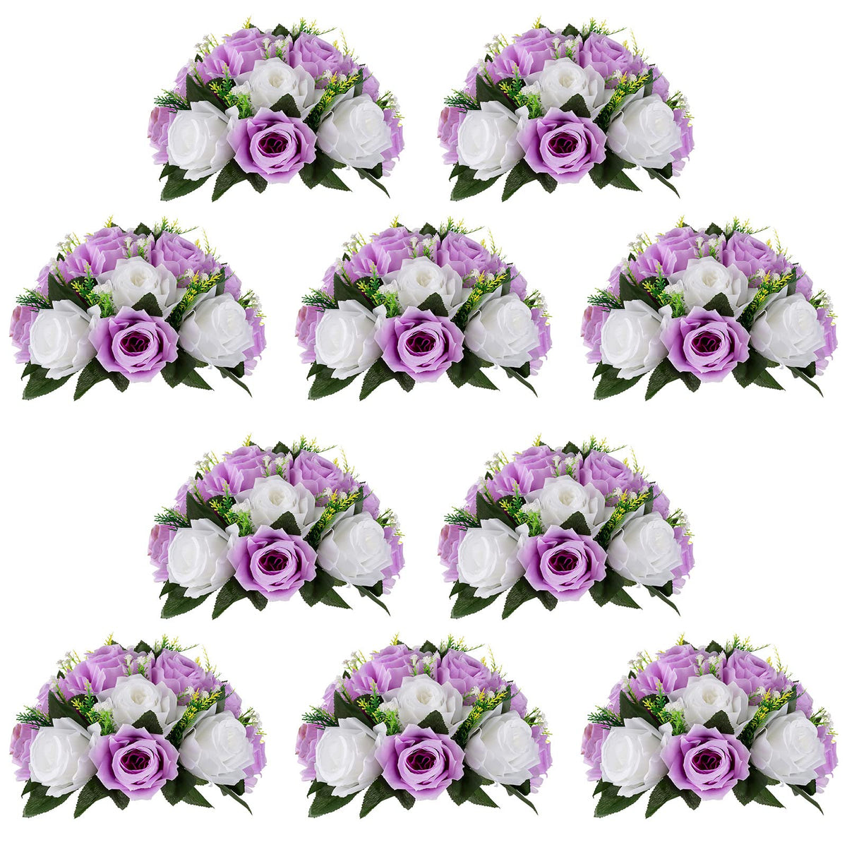 Nuptio Artificial Flower Centrepieces for Tables - 6 Pcs Burgundy & Dusty Rose & Creamy White Fake Flowers Roses Balls 9.5in Diam - Silk Faux Rose Arrangement for Wedding Party Centerpiece Table Decor