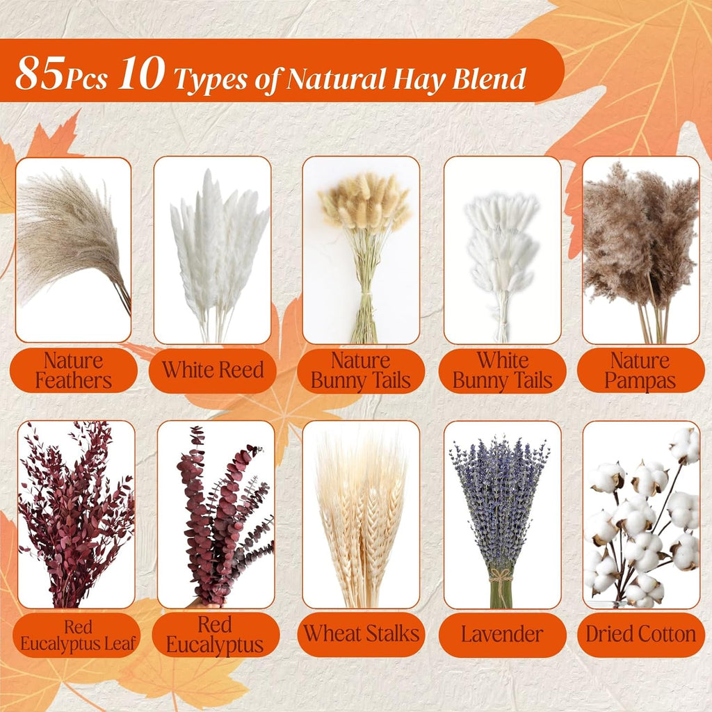 Dried Pampas Grass Bouquet 85Pcs for Fall Winter Decor