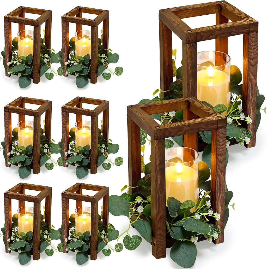 18 Pcs Wooden Lantern Centerpiece for Table Decor
