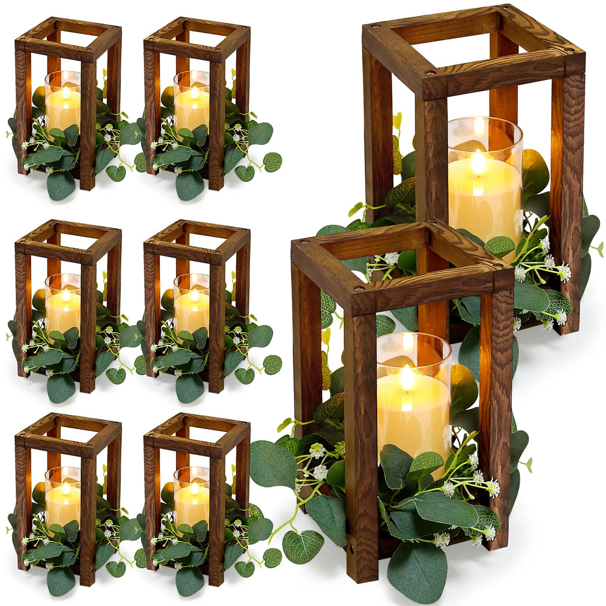18 Pcs Wooden Lantern Centerpiece for Table Decor