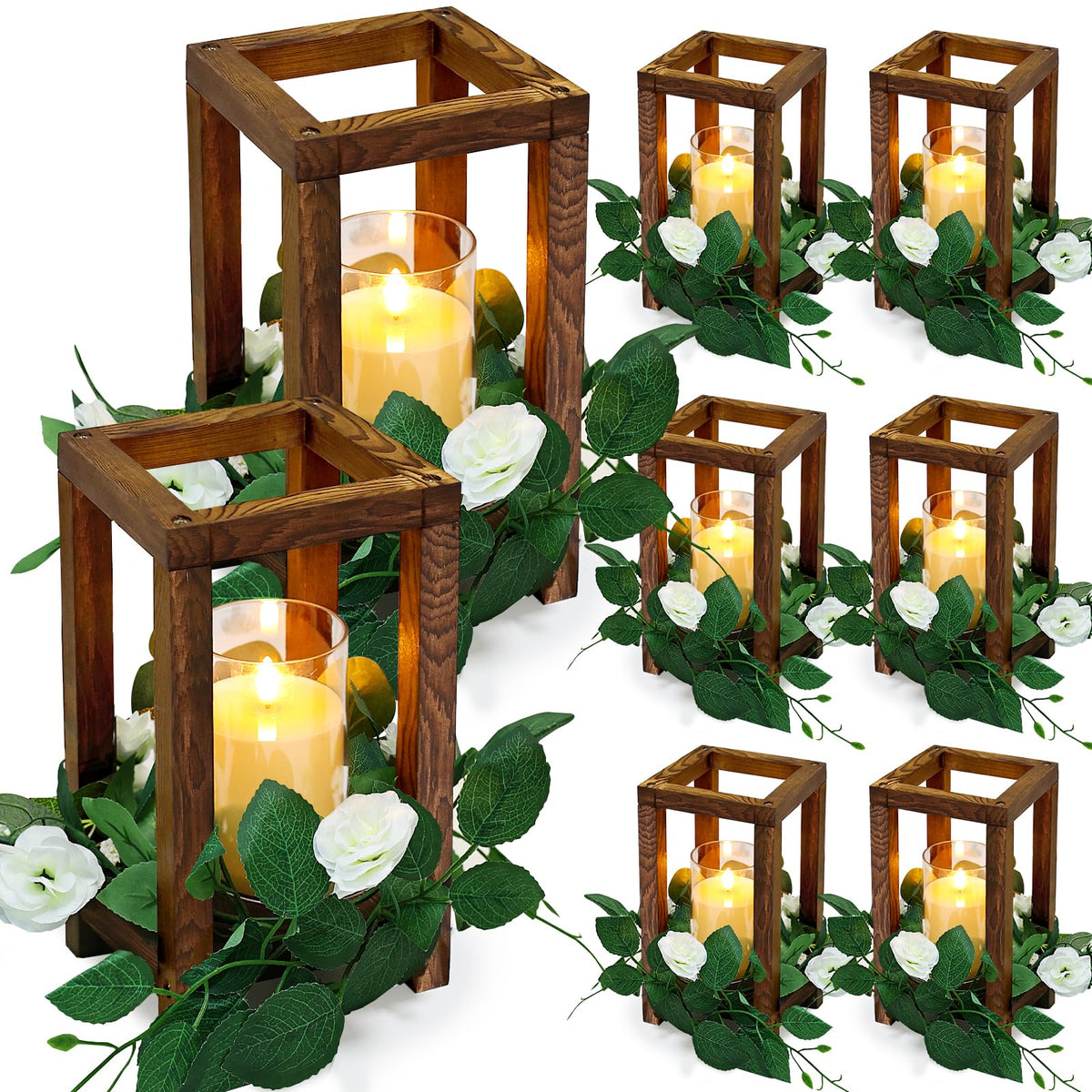 18 Pcs Wooden Lantern Centerpiece for Table Decor
