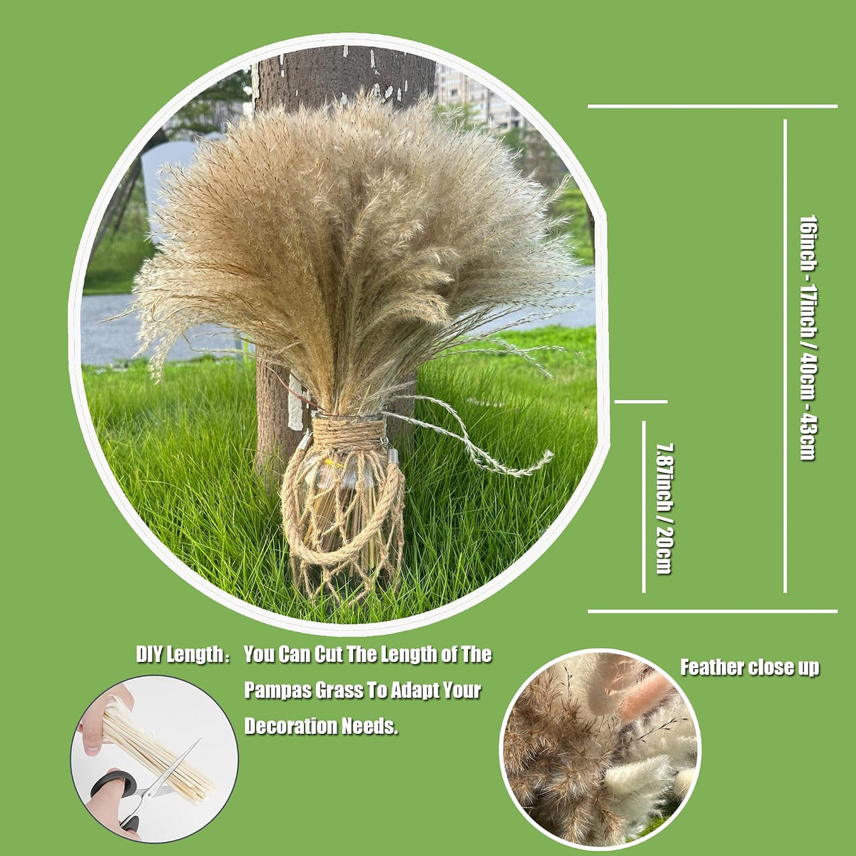 200 PCS Dried Pampas Grass Bouquet, Boho Table Decor,Fall Home Decorations, Super Quantity,for Wedding Boho Flowers Home Table Decor, Rustic Farmhouse Party (17 inch )