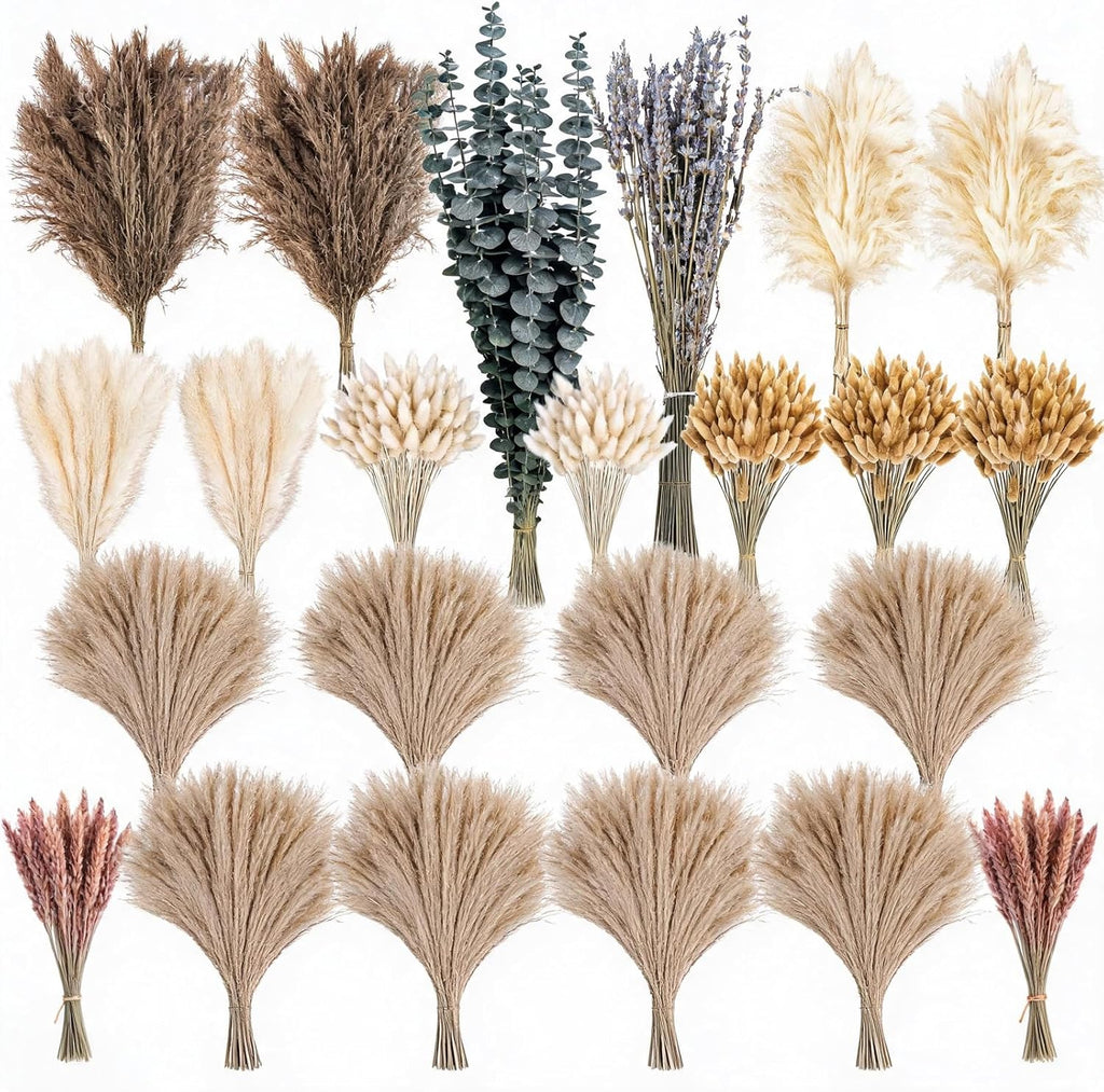 710Pcs Natural Dried Pampas Grass Dried Flowers 17'' Boho Pampas Bouquet