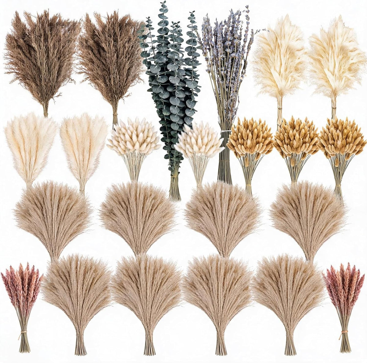 710Pcs Natural Dried Pampas Grass Dried Flowers 17'' Boho Pampas Bouquet