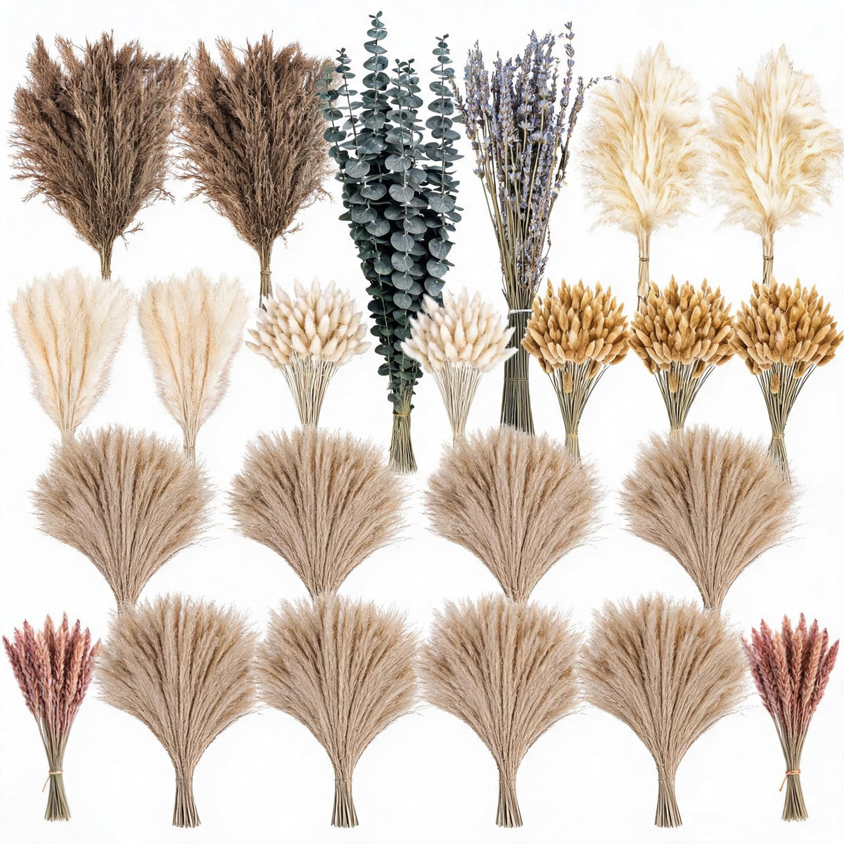 710Pcs Natural Dried Pampas Grass Dried Flowers 17'' Boho Pampas Bouquet