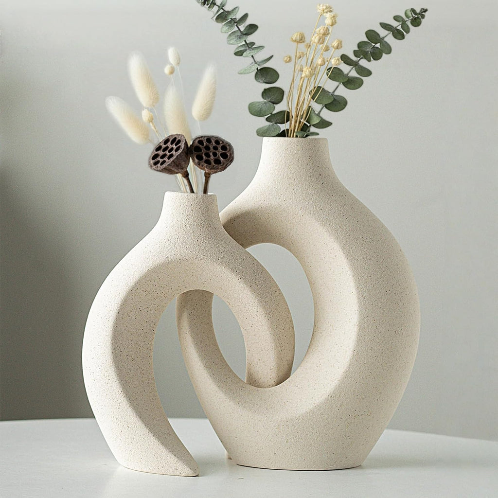 Levvohd Snuggle Hollow Ceramic Vase Set of 2 for Modern Nordic Home Decor