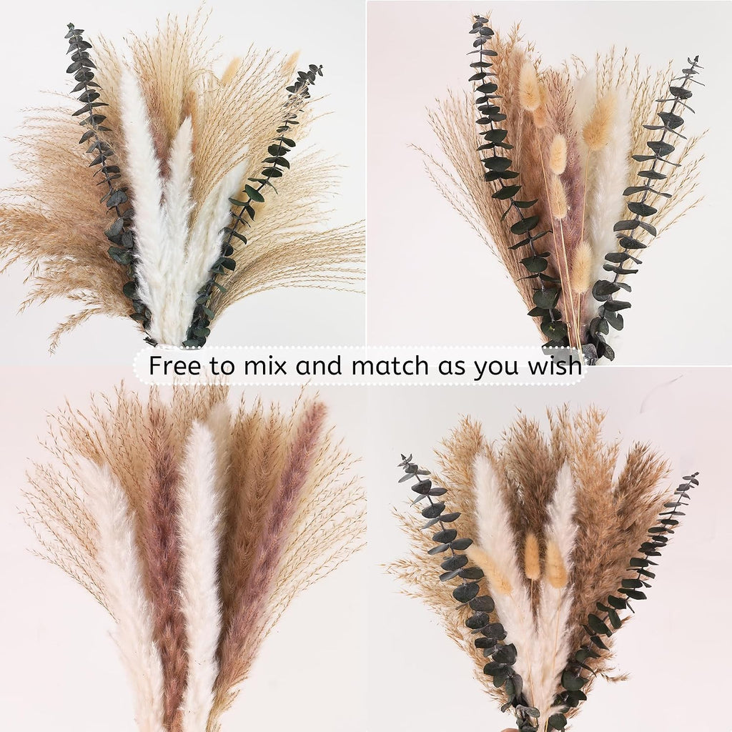 Pampas Grass Decor, Dried Flower Bouquet with Bunny Tail Grass, Pampas Grass & Eucalyptus, Boho Centerpieces for Tables & Floors - Dried Floral Arrangement, Fall Grass & Stylish Olive Green Wall Décor