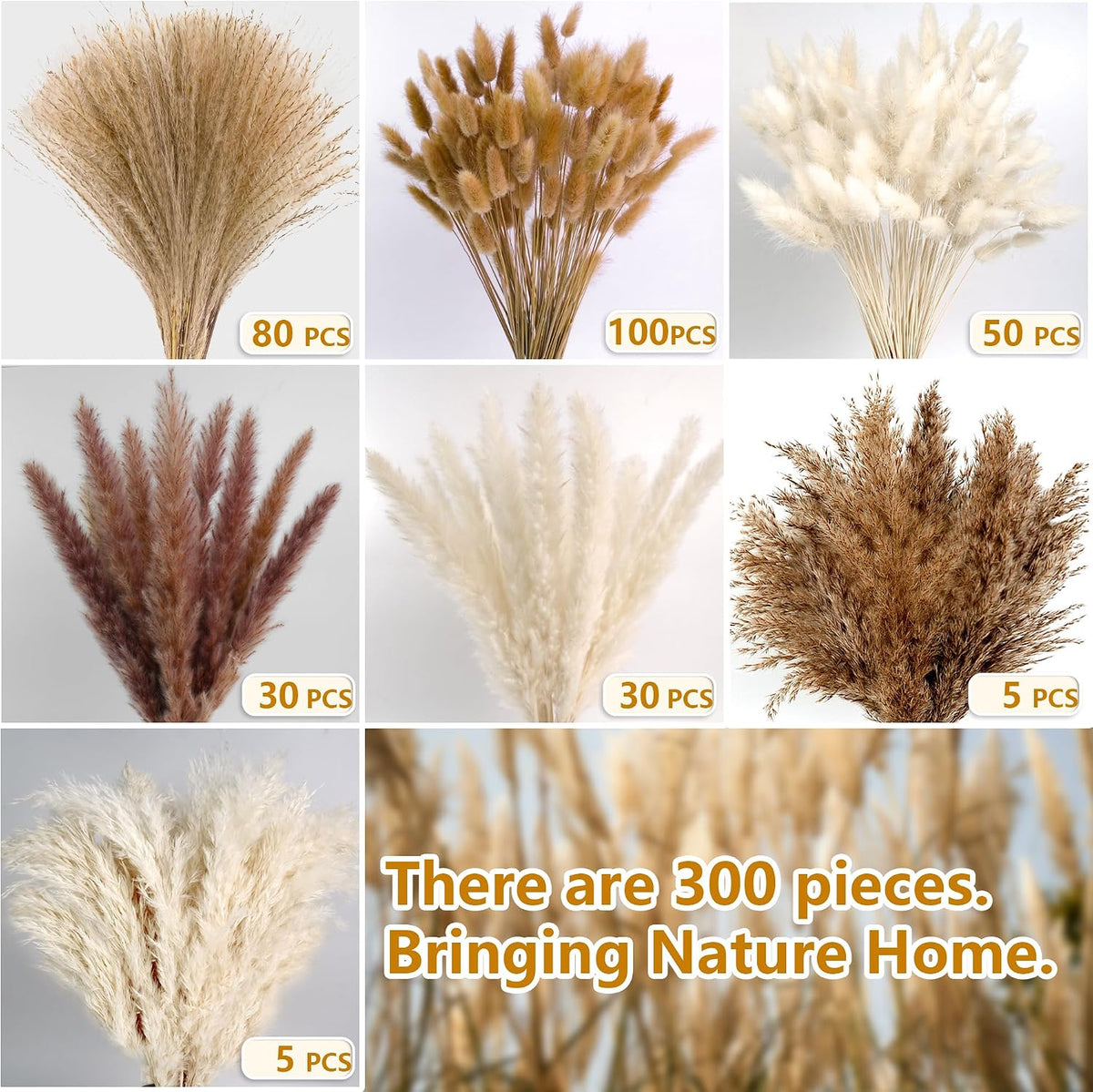 300 PCS Dried Pampas Grass Decor, Dried Flower Bouquets for Wedding, Home, Centerpiece Table, Modern Home, Western Living Room, Nurserie, Nursery, Boho Room, Beach, Women Office, and Boho Decor