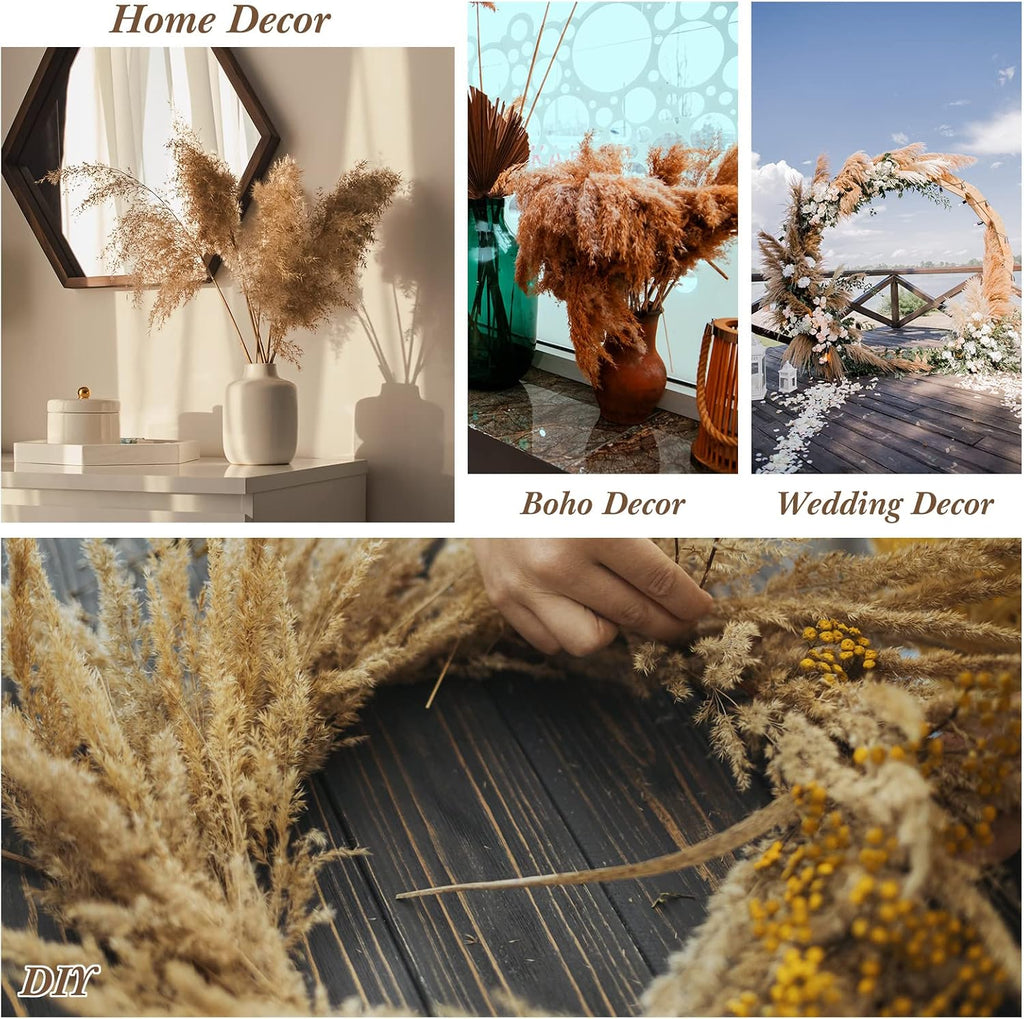 Janinka 100 Pcs Dried Pampas Grass Decor Bulk 17 Inch, Brown