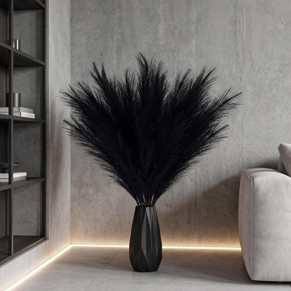 Faux Pampas Grass Tall, 9 PCS 43''/ 110 cm Large Black Pampas Grass Decor, Fake Pompas Branches, Long Feathers for Floor Vase, Boho Flower Arrangement for Home Wedding Decor (Black)