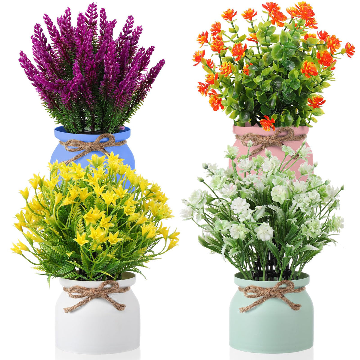 Cindeer 8 Pcs Large Artificial Potted Flowers Fake Potted Plants for Home