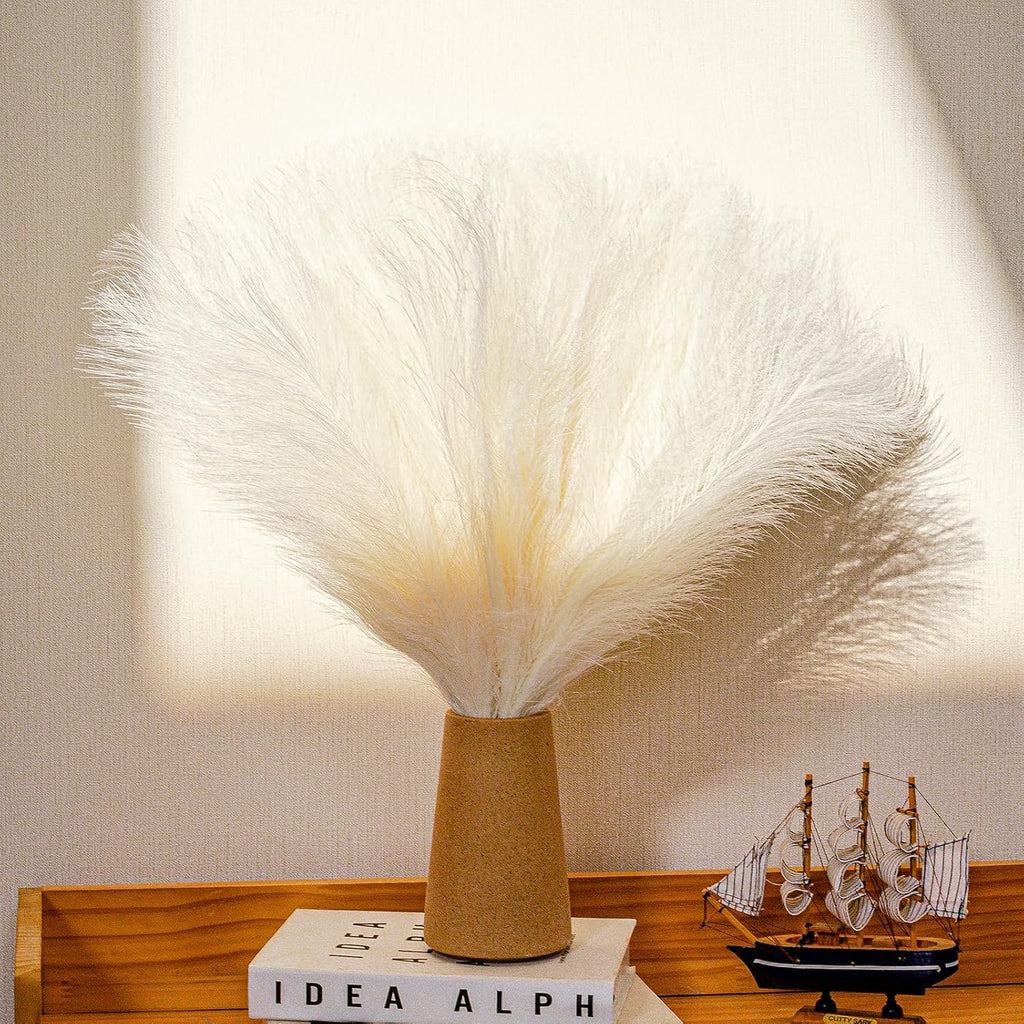 10 Stems White Pampas Grass Fluffy 17.7" Faux Pampas Grass Decor