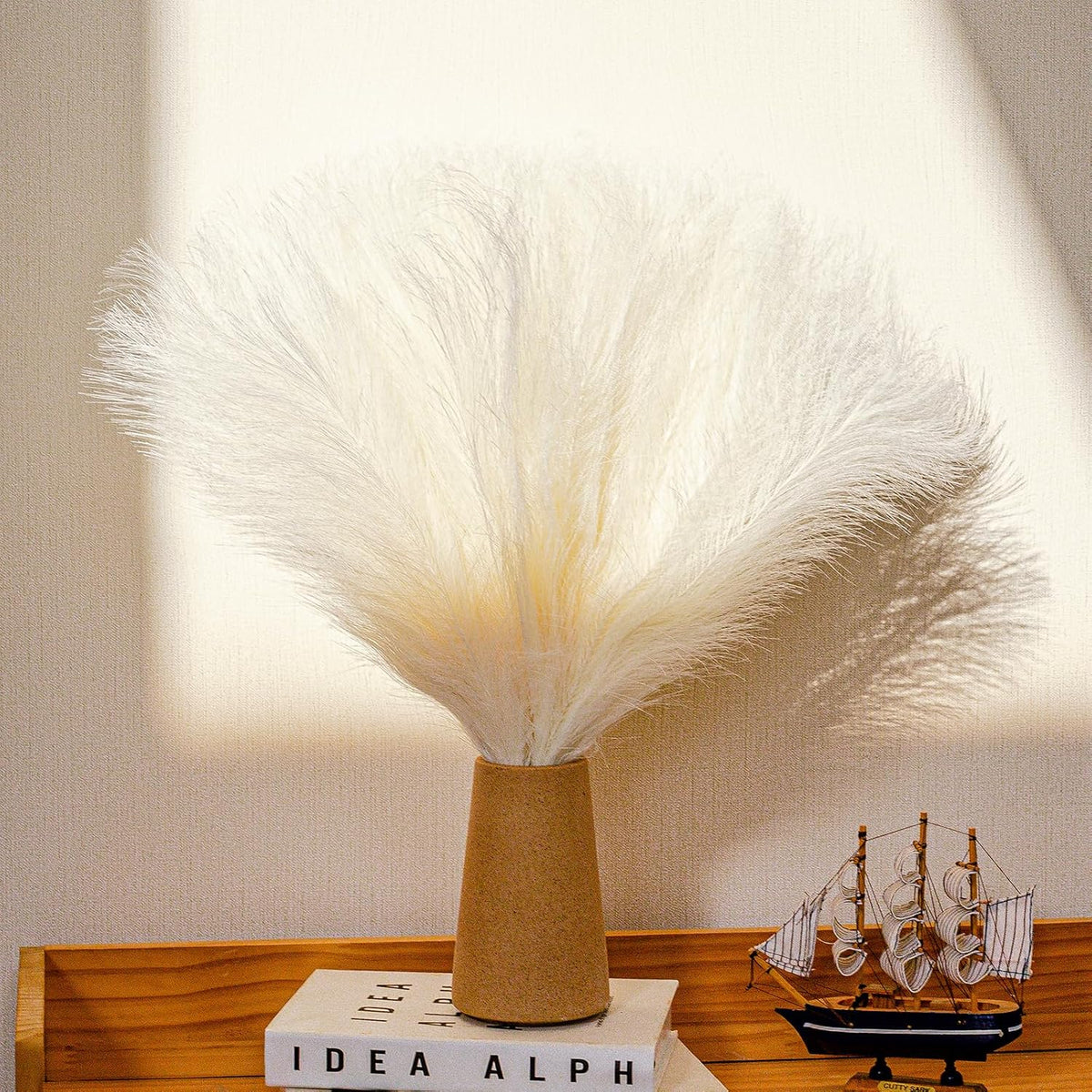 10 Stems White Pampas Grass Fluffy 17.7" Faux Pampas Grass Decor