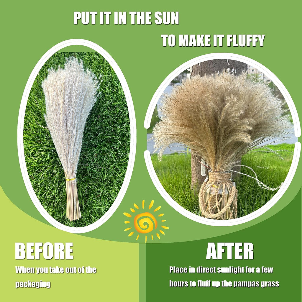 200 PCS Dried Pampas Grass Bouquet, Boho Table Decor,Fall Home Decorations, Super Quantity,for Wedding Boho Flowers Home Table Decor, Rustic Farmhouse Party (17 inch )
