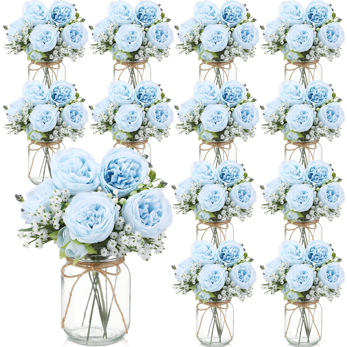 Zeyune 12 Sets Mason Jar Flowers Centerpiece Table Decorations,Green