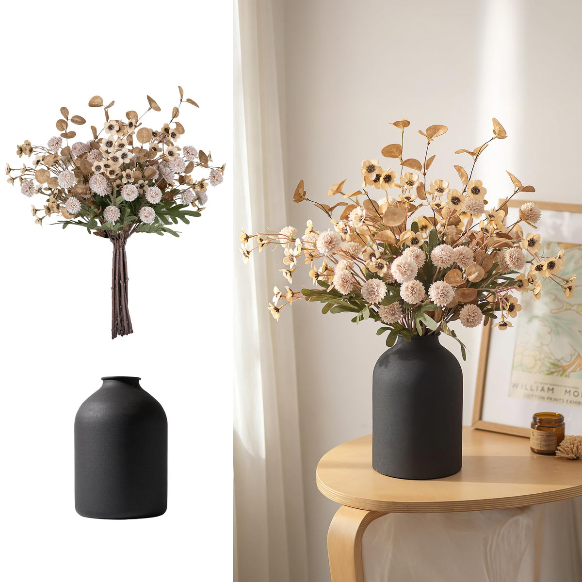 BLOSMON Fake Flowers Centerpieces for Tables, Beige Mums for Dining Room