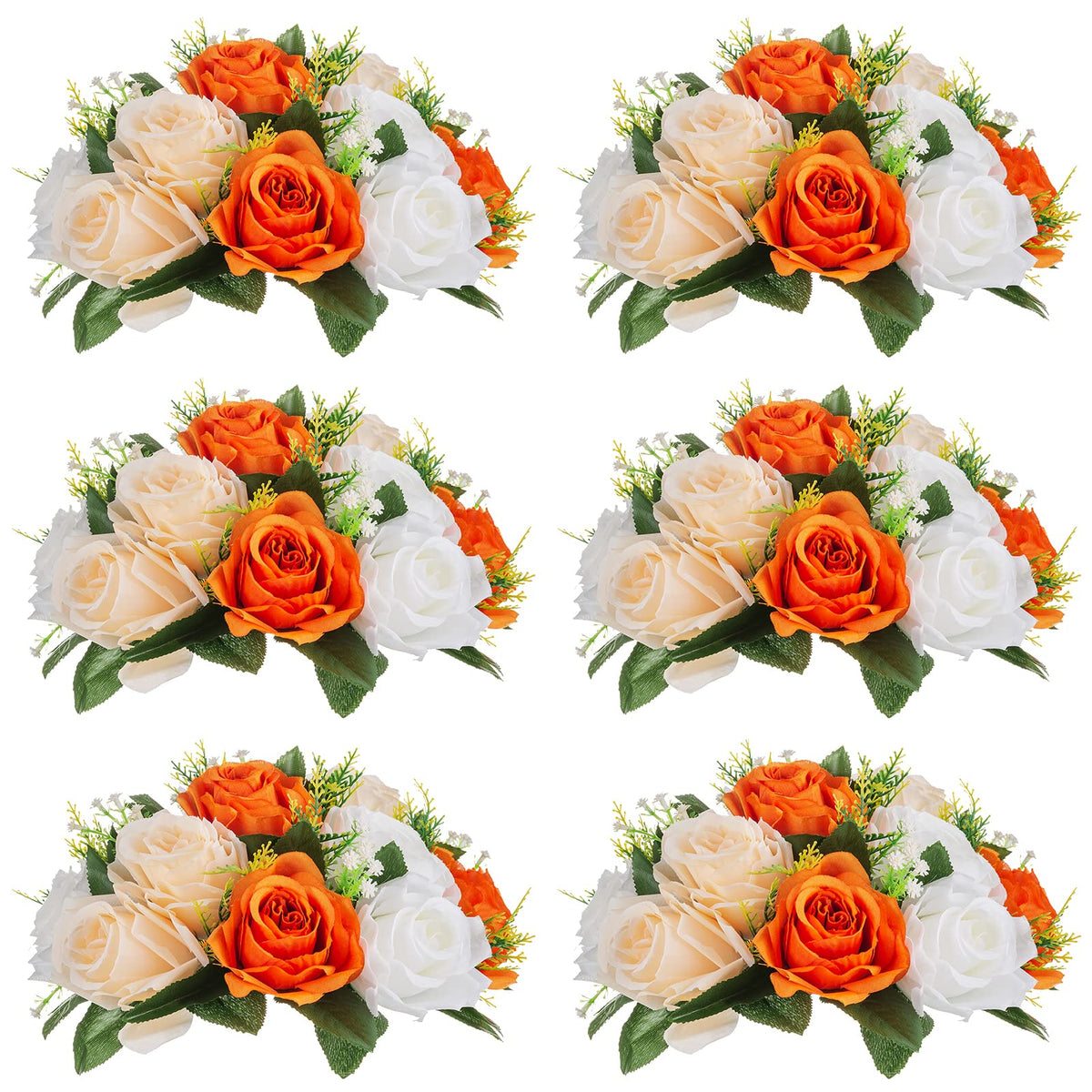 Nuptio Artificial Flower Centrepieces for Tables - 6 Pcs Burgundy & Dusty Rose & Creamy White Fake Flowers Roses Balls 9.5in Diam - Silk Faux Rose Arrangement for Wedding Party Centerpiece Table Decor