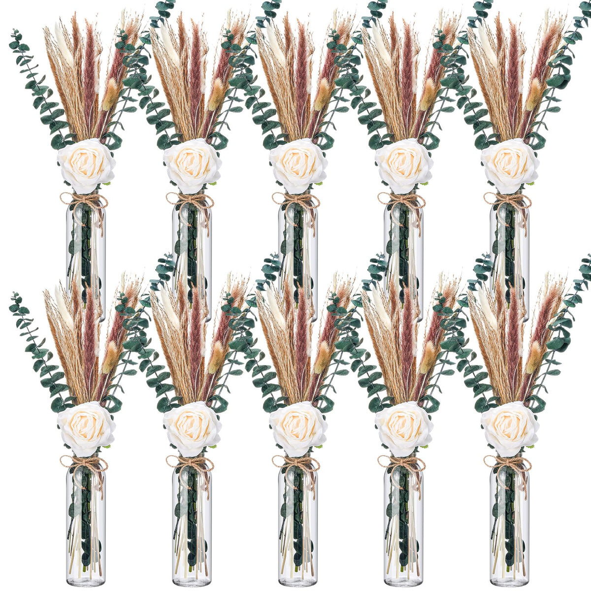 Qinyoung 10 Set Dried Pampas Grass Table Centerpiece for Wedding, Champagne