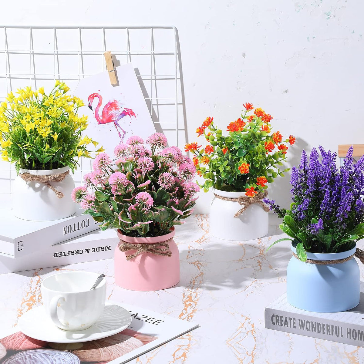 Cindeer 8 Pcs Large Artificial Potted Flowers Fake Potted Plants for Home