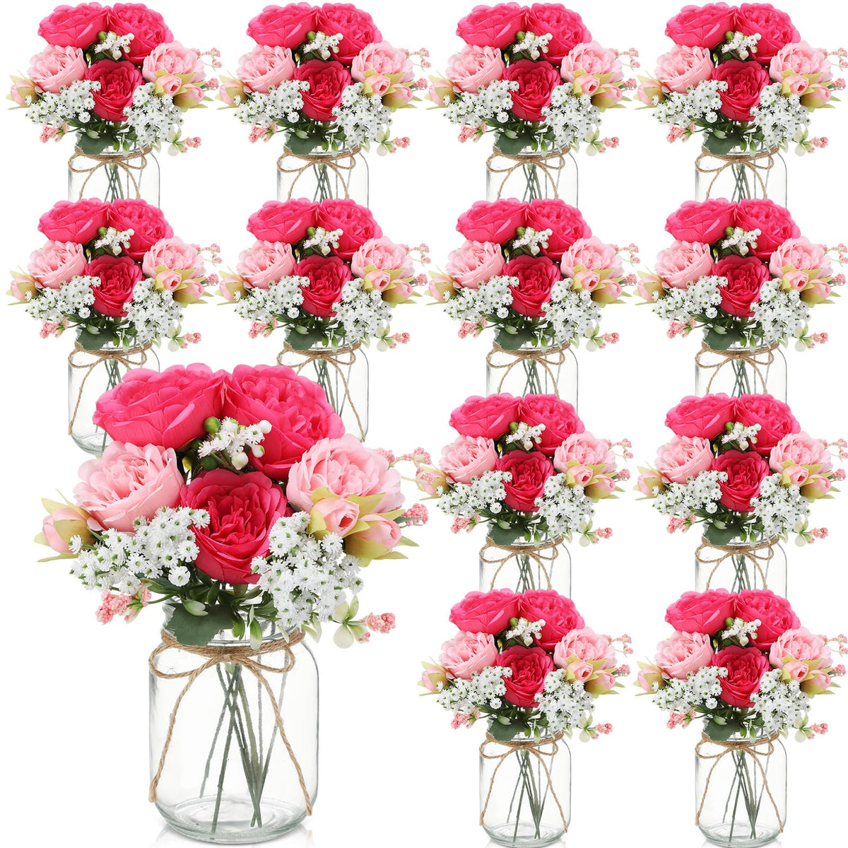 Zeyune 12 Sets Mason Jar Flowers Centerpiece Table Decorations,Green