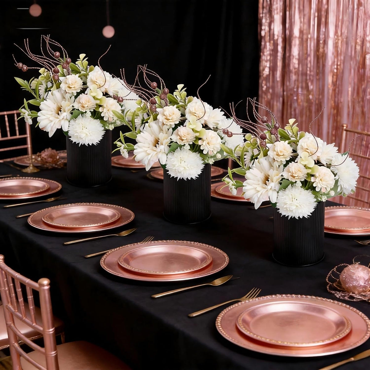 Ivory White & Rose Gold Flower Table Centerpieces, Set of 6