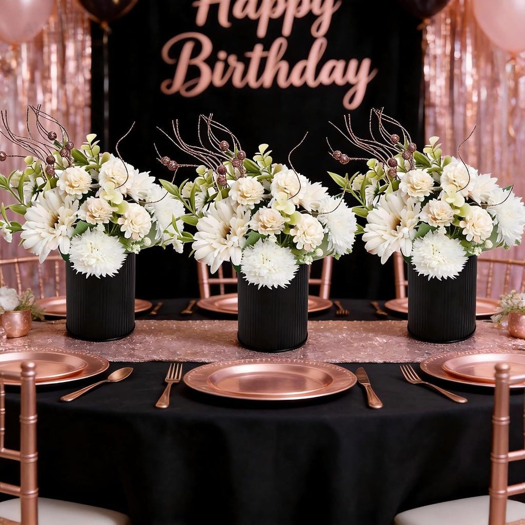 Ivory White & Rose Gold Flower Table Centerpieces, Set of 6