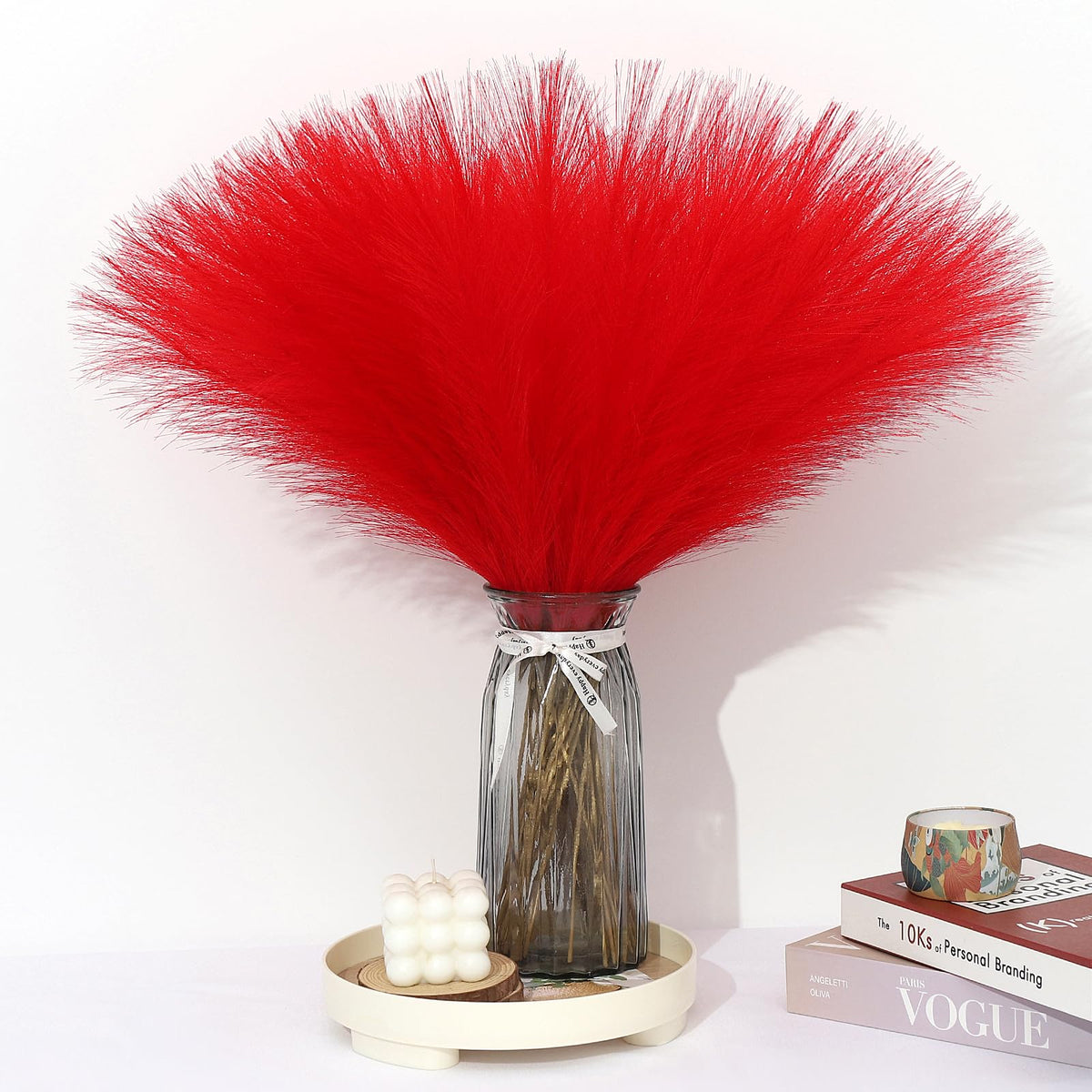 Pampas Grass Decor 30 Pcs 21.7 Inch Faux Brown Pampas Grass Bulk Artificial Dried Flowers Small Vase Filler Pompas Grass.