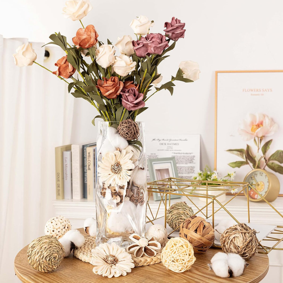 LGFMGWH 17Pcs Vintage Decorative Balls for Potpourri Bowl Filler, Bowl Filler for Table Centerpiece Home Decor, Woven Rattan Wicker Balls, Rattan Wicker Orbs Fillers for Vase Jar Dough Bowl