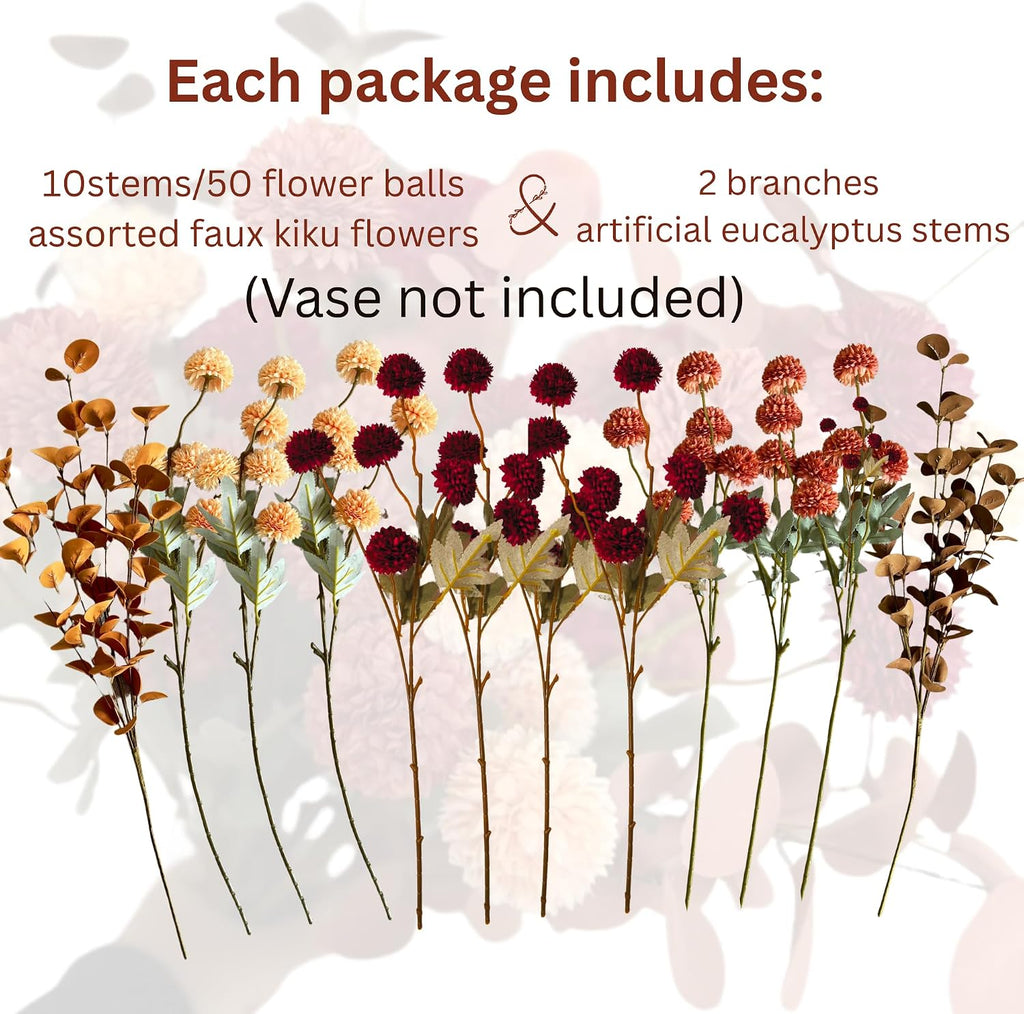 Faux Fall Flowers, Burnt Orange Artificial Floral Stems For Vase