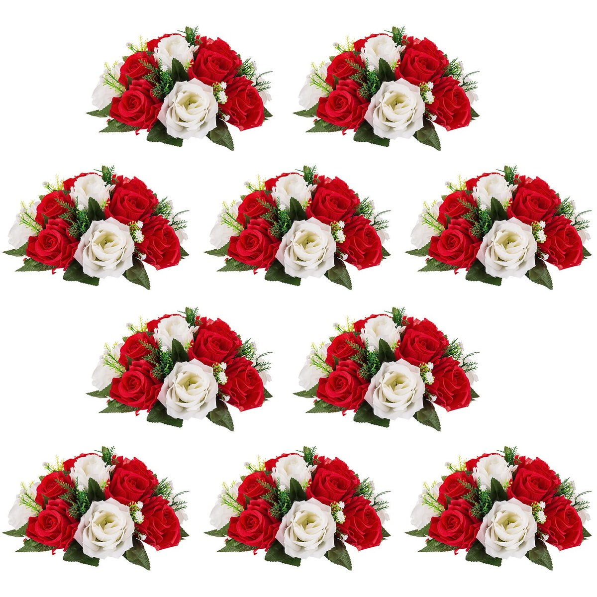 Nuptio Artificial Flower Centrepieces for Tables - 6 Pcs Burgundy & Dusty Rose & Creamy White Fake Flowers Roses Balls 9.5in Diam - Silk Faux Rose Arrangement for Wedding Party Centerpiece Table Decor