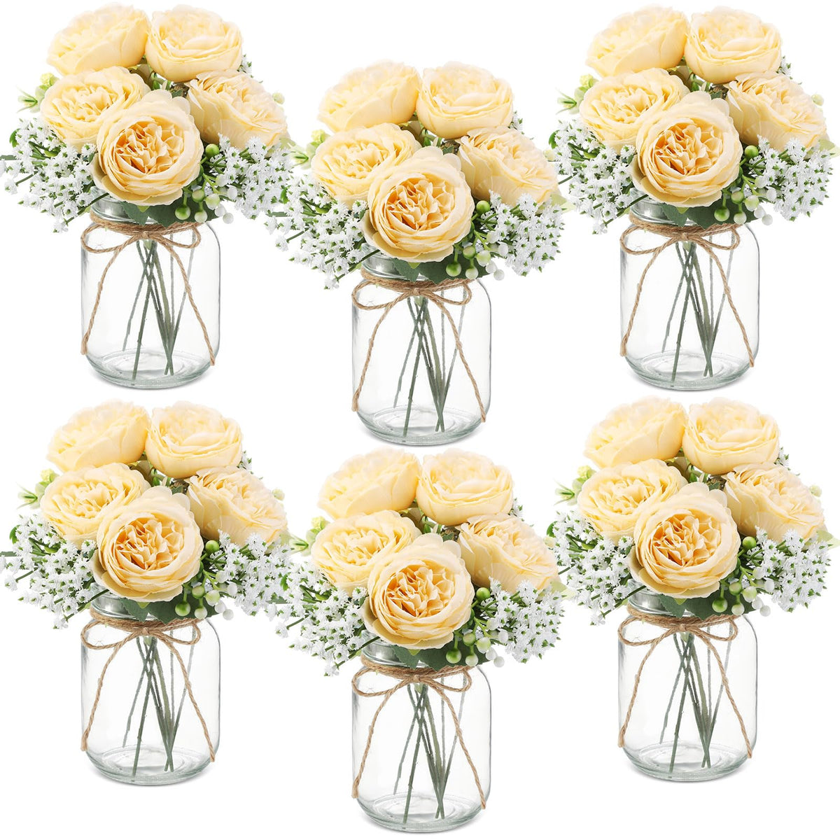 Zeyune 12 Sets Mason Jar Flowers Centerpiece Table Decorations,Green