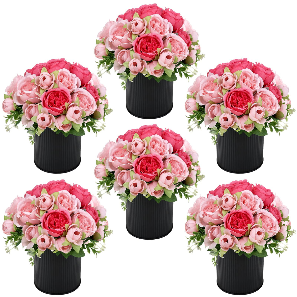 6 Set Pre-Made Flower Table Centerpieces (White, 6 X Dahlias Table Centerpieces)