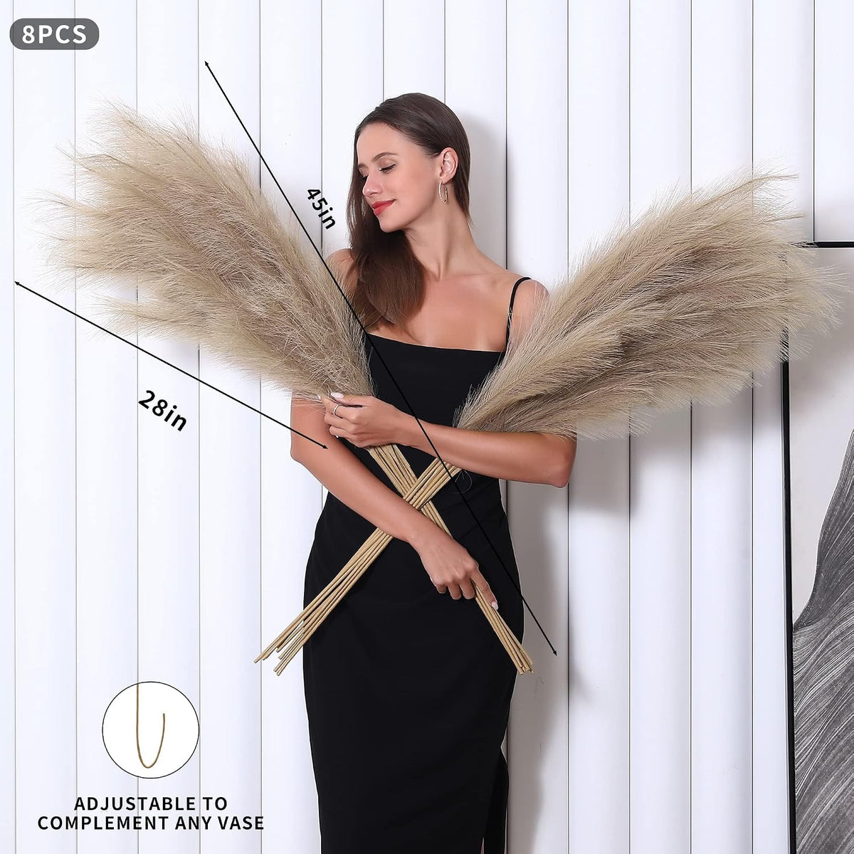 Wertuirk 8 Pcs 45 inch Tall Faux Brown Pampas Grass Decor