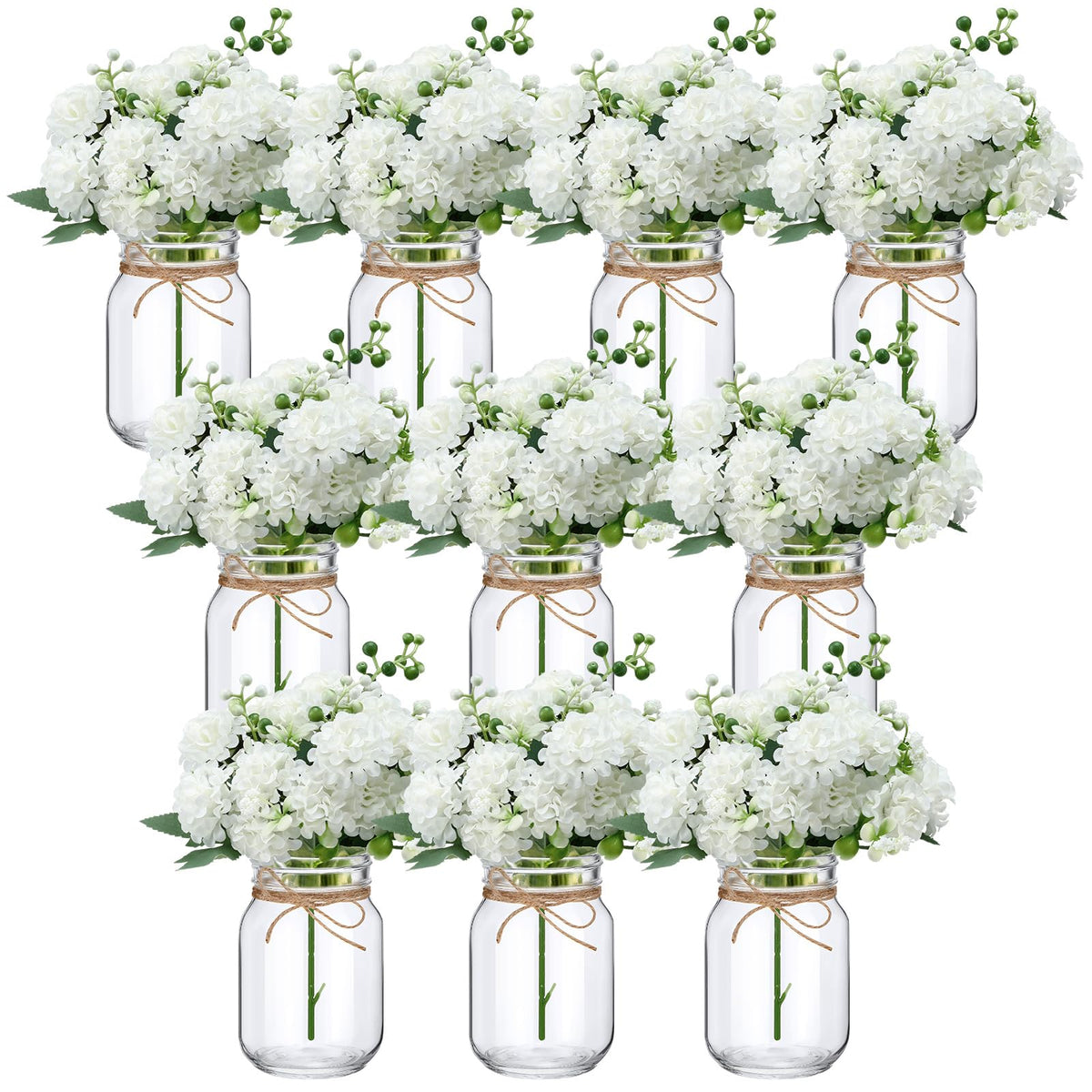XunYee 10 Set Mason Jars for Centerpieces,White,Rose