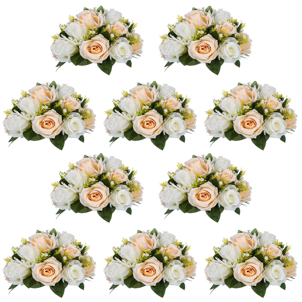 Nuptio Artificial Flower Centrepieces for Tables - 6 Pcs Burgundy & Dusty Rose & Creamy White Fake Flowers Roses Balls 9.5in Diam - Silk Faux Rose Arrangement for Wedding Party Centerpiece Table Decor