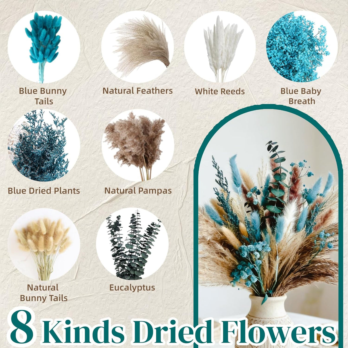 Turquoise Dried Pampas Grass Decor 17"