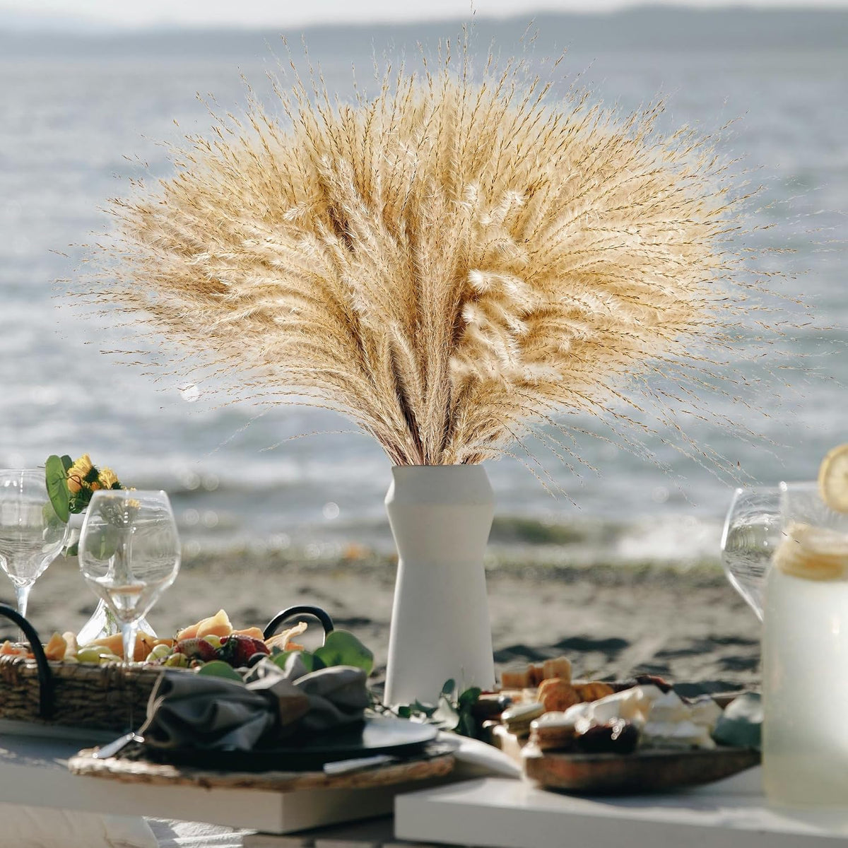 120 PCS Exquisite Natural Pampas Grass Decor - Versatile Reed Grasses for Home & Event Decoration, Pompous Fluffy Tall Dried Reed Grass - Perfect for Vases, Wreaths & Table Centerpieces