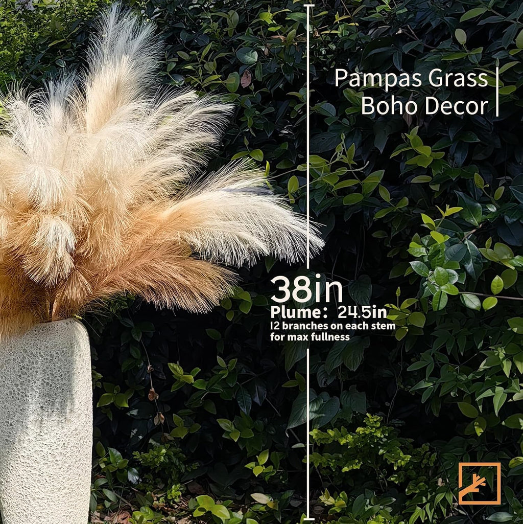 ZIFTY Faux Pampas Grass Decor 38" 7PCS Handmade Boho Decor Ombre Beige