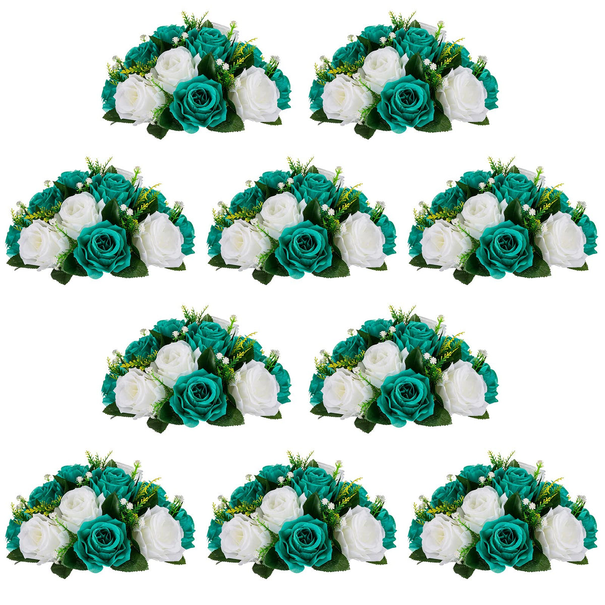 Nuptio Artificial Flower Centrepieces for Tables - 6 Pcs Burgundy & Dusty Rose & Creamy White Fake Flowers Roses Balls 9.5in Diam - Silk Faux Rose Arrangement for Wedding Party Centerpiece Table Decor