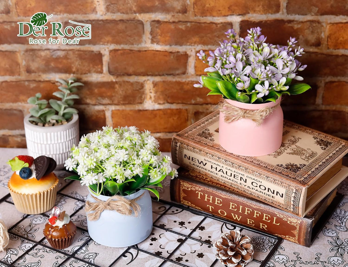 Der Rose 4 Pack Fake Flowers Artificial Plants in Pots, Table Home Decor
