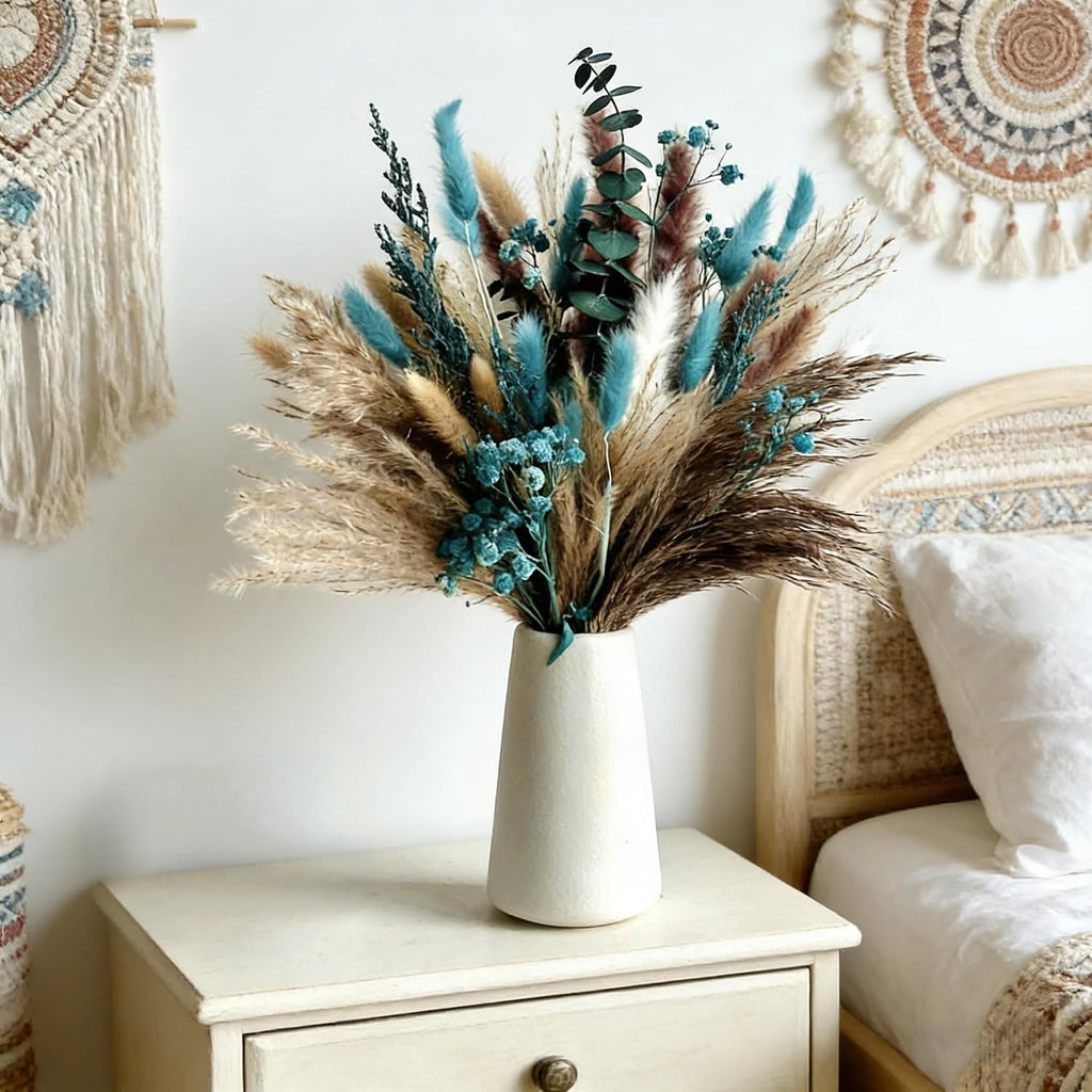 Turquoise Dried Pampas Grass Decor 17"