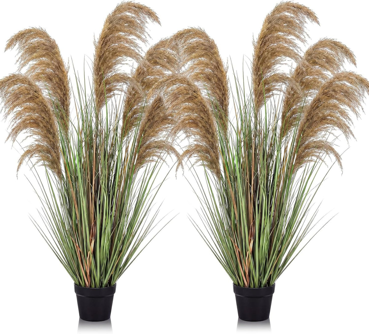Jexine 2 Pcs Pampas Grass Potted Plants 4 ft Tall Artificial Grass Potted Artificial Greenery Floor Plants Tall in Pot for Housewarming Gift House Garden Bathroom Lobby Outdoor Decoration (Fall)