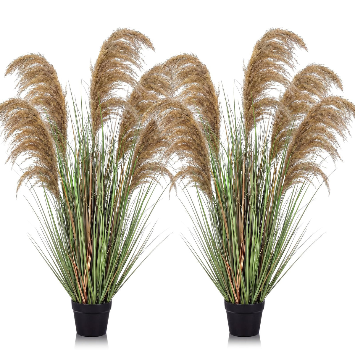 Jexine 2 Pcs Pampas Grass Potted Plants 4 ft Tall Artificial Grass Potted Artificial Greenery Floor Plants Tall in Pot for Housewarming Gift House Garden Bathroom Lobby Outdoor Decoration (Fall)