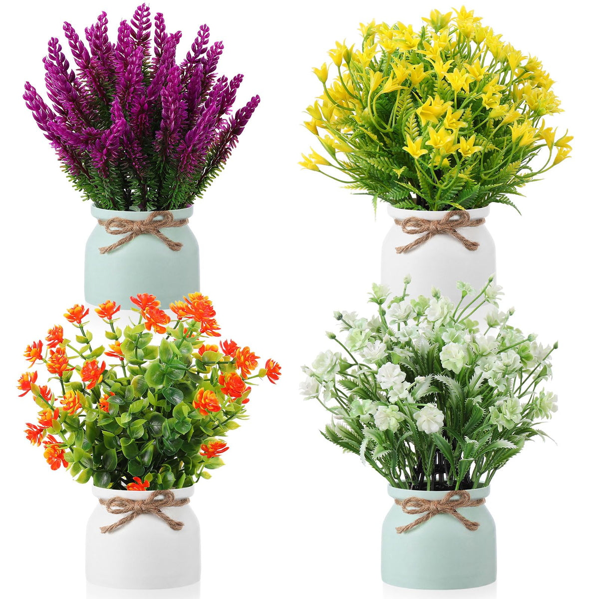 Cindeer 8 Pcs Large Artificial Potted Flowers Fake Potted Plants for Home