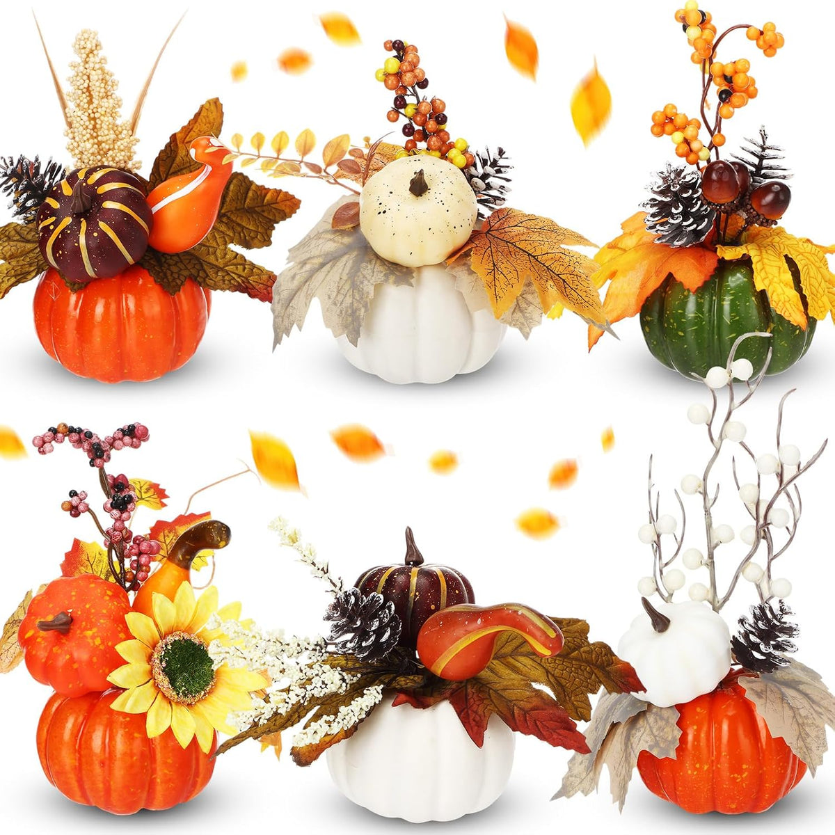 Canlierr 6 Pcs Small Fall Pumpkin Table Centerpiece with Artificial Flower
