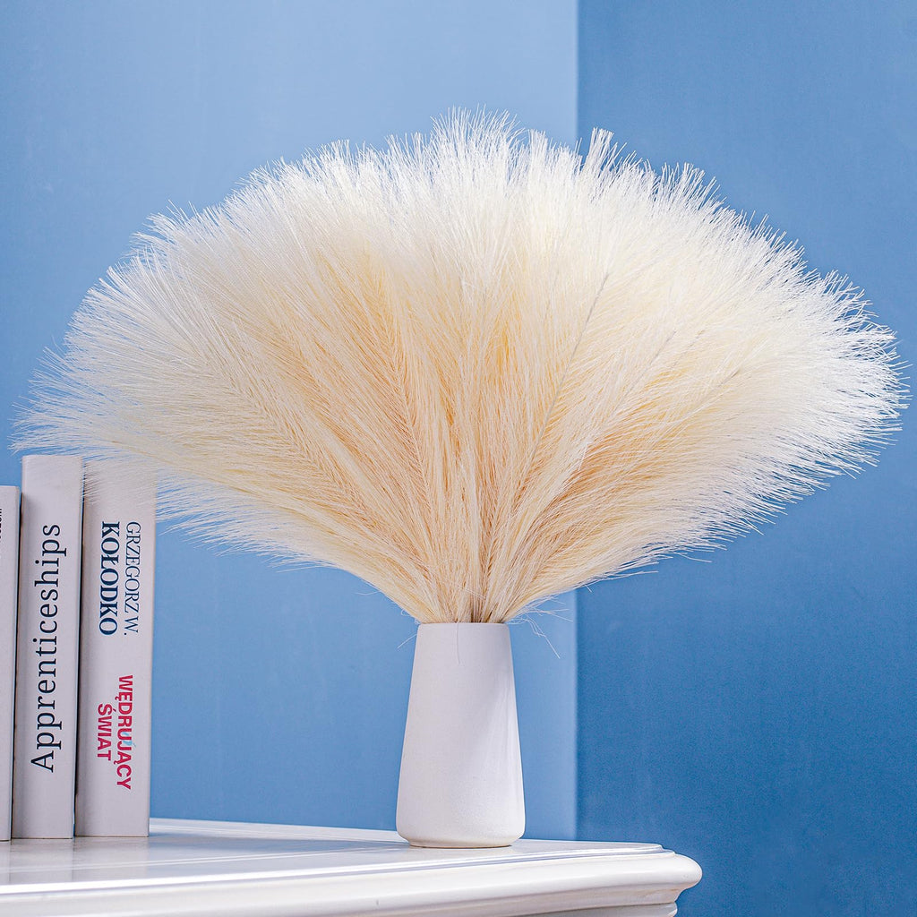 10 Stems White Pampas Grass Fluffy 17.7" Faux Pampas Grass Decor